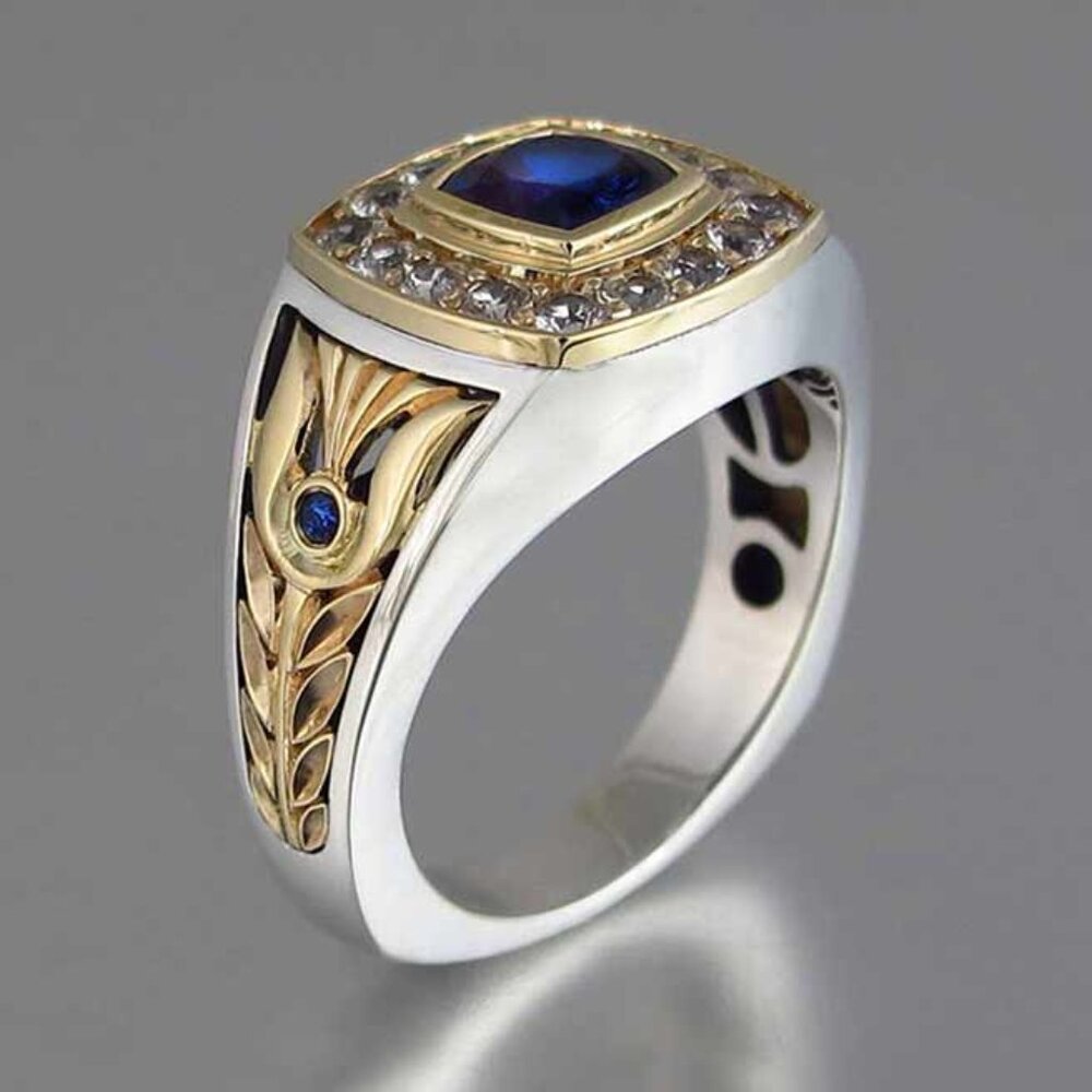 Luxury Engagement/Wedding Blue Stone Vintage Gold Ring for Women, VIP345